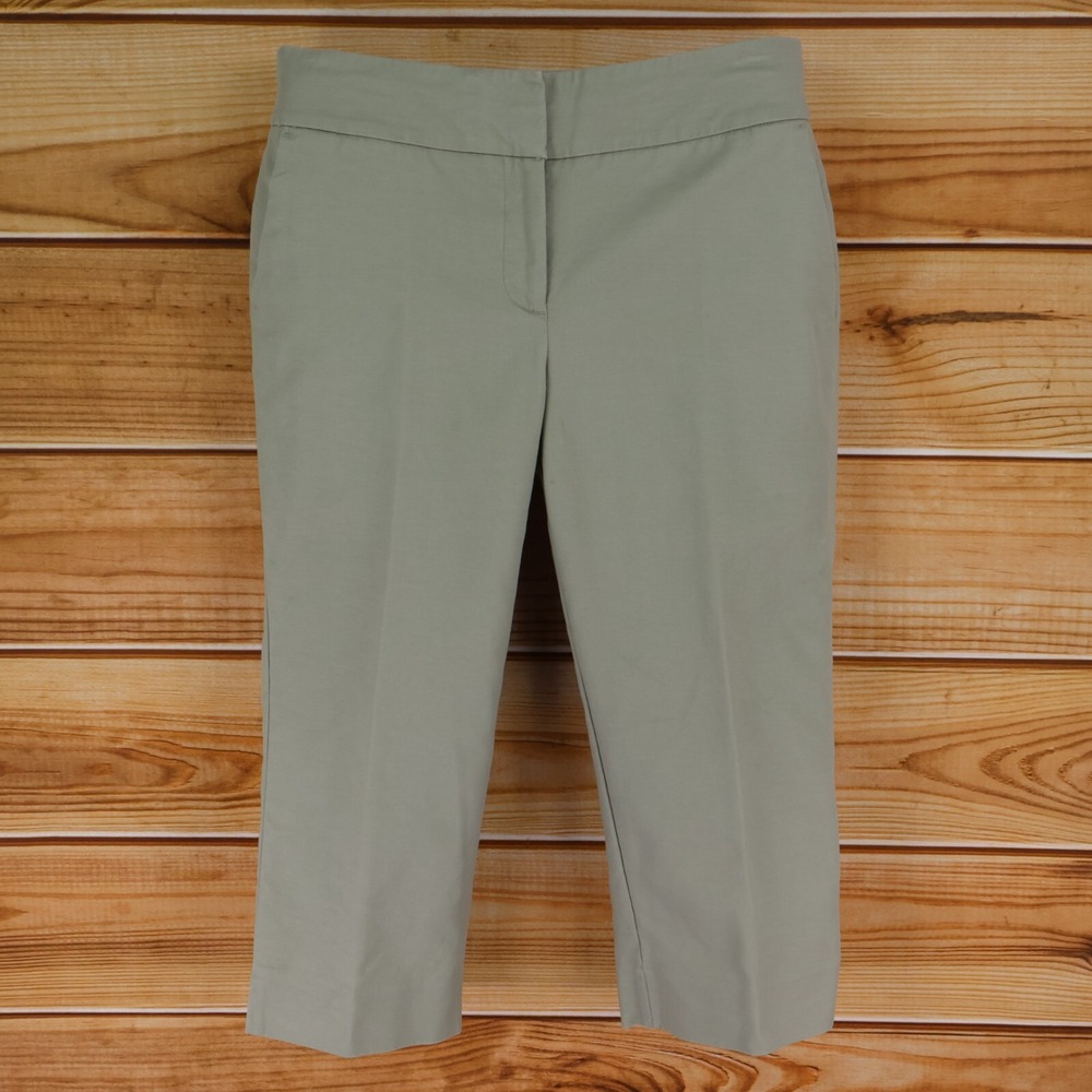 Laura Ashley Capri Pants Womens 8 Green Cotton Blend Pockets Mid Rise Flat Front